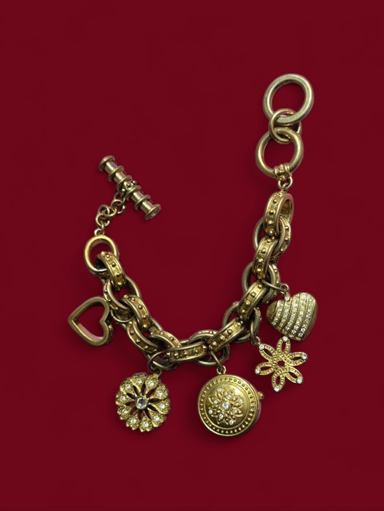 Anne Klein Jewelry - Anne Klein Vintage Gold Tone Charm Bracelet with Heart Watch & Floral Charms